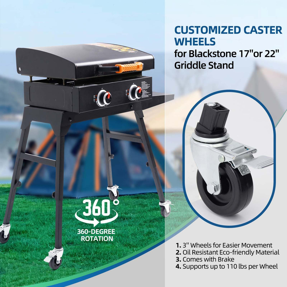GRILLHOME four-pack casters with brake system in action