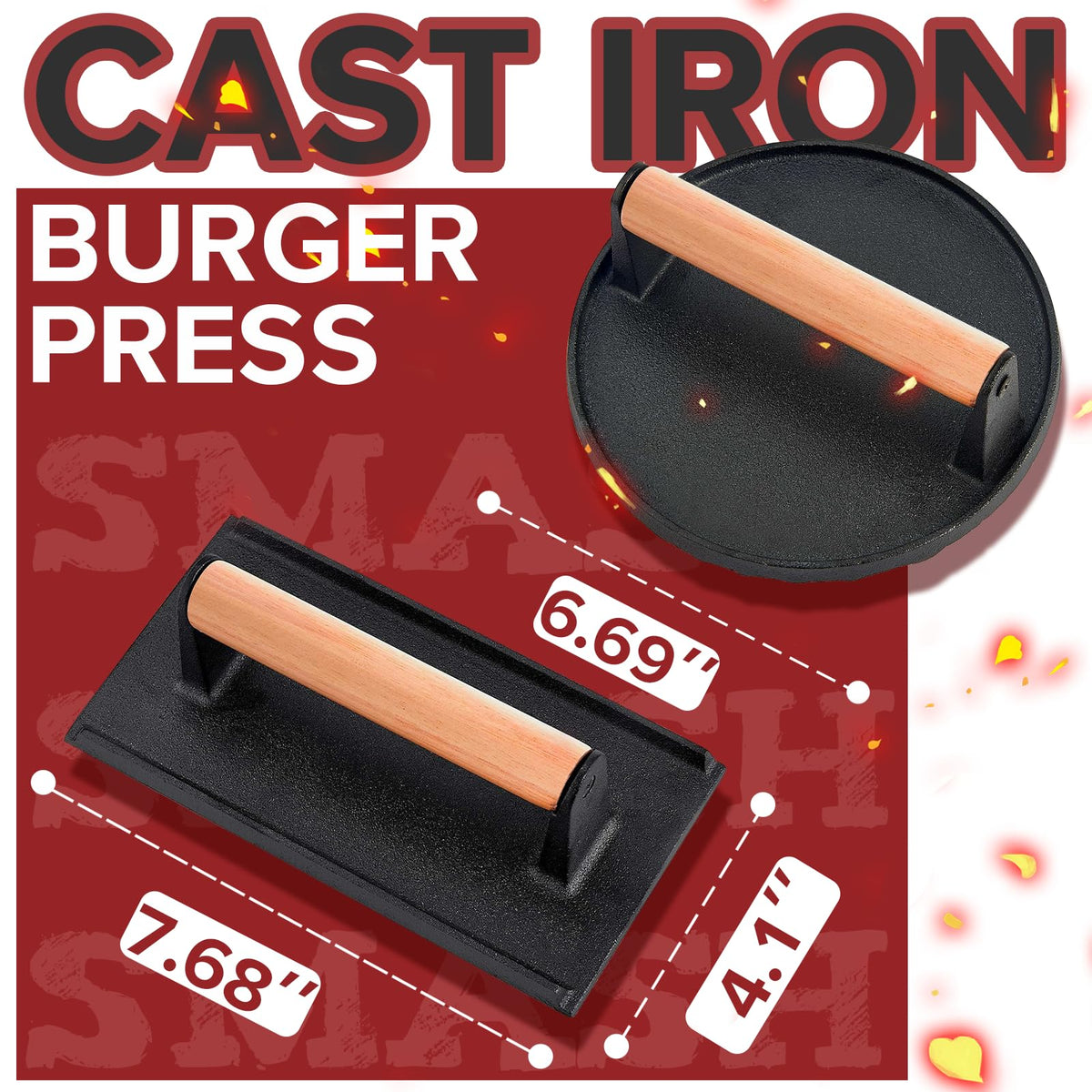 Grilliance rectangle burger press on grill for uniform burgers.