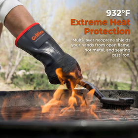 Grillixa 14-inch cuff gloves protect wrists during long cooks and flare-ups.