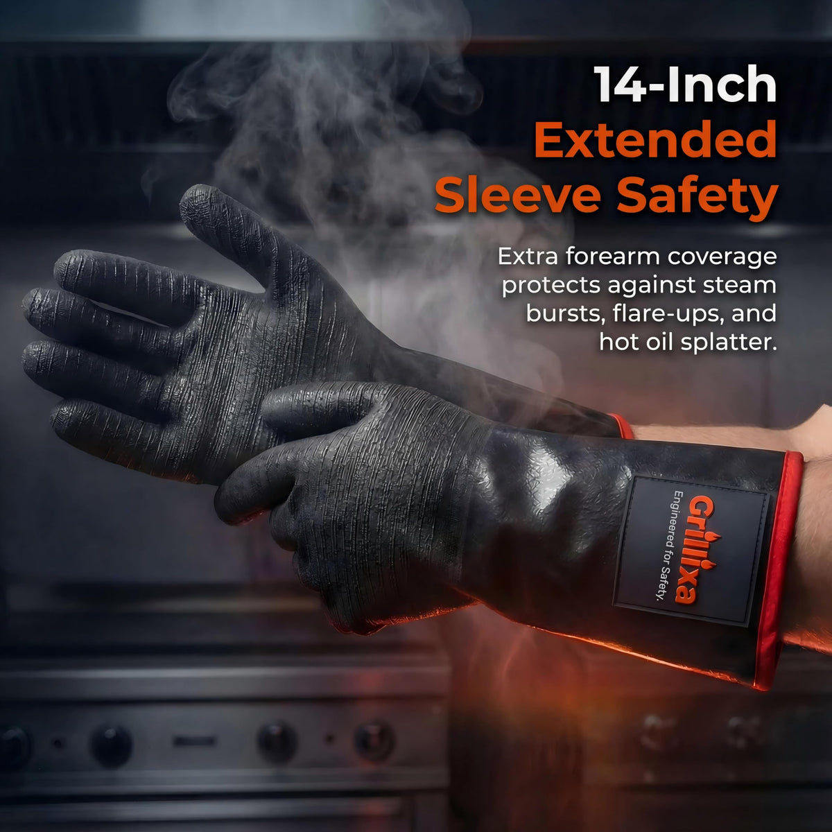 Grillixa neoprene waterproof shell keeps hands dry when handling greasy foods.