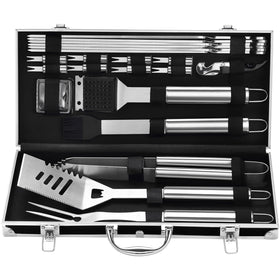 Grilljoy 22-piece grill tools set in a sleek case for organized outdoor cooking.