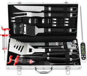 Grilljoy 24-piece BBQ tools set in aluminum case for portable grilling