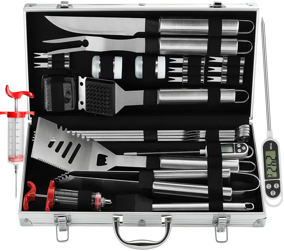Grilljoy 24-piece BBQ tools with thermometer for precise backyard grilling