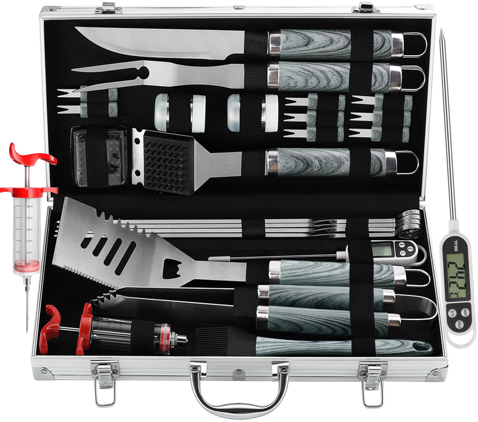 grilljoy 24pcs BBQ tools set with thermometer for precise grilling
