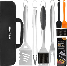 Grilljoy extra-thick stainless spatula for easy flipping and sturdy scraping on the grill.