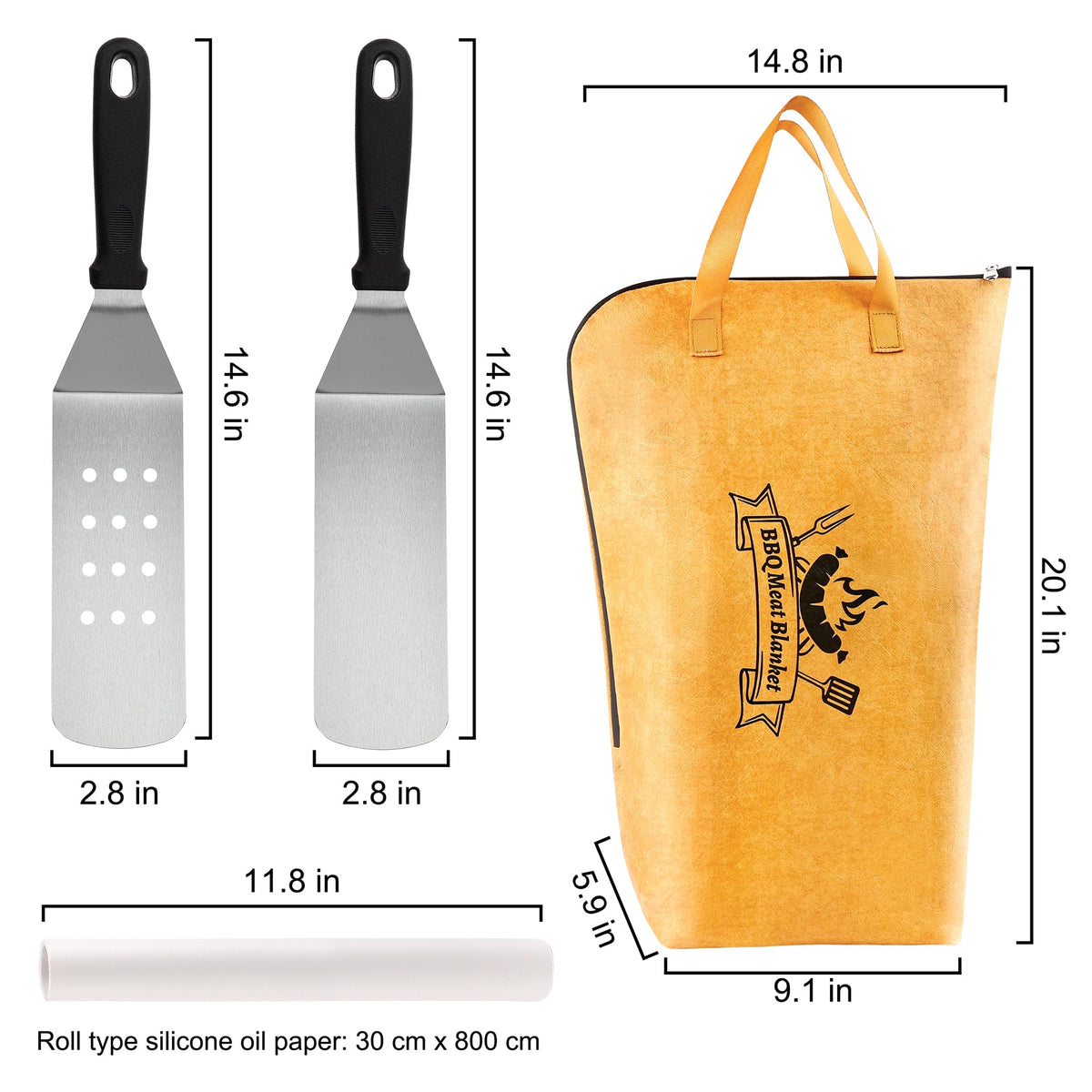 GrillJoy stainless steel griddle spatulas with ergonomic grips for fatigue-free flipping.