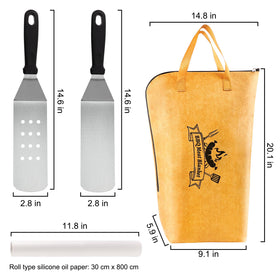 GrillJoy stainless steel griddle spatulas with ergonomic grips for fatigue-free flipping.