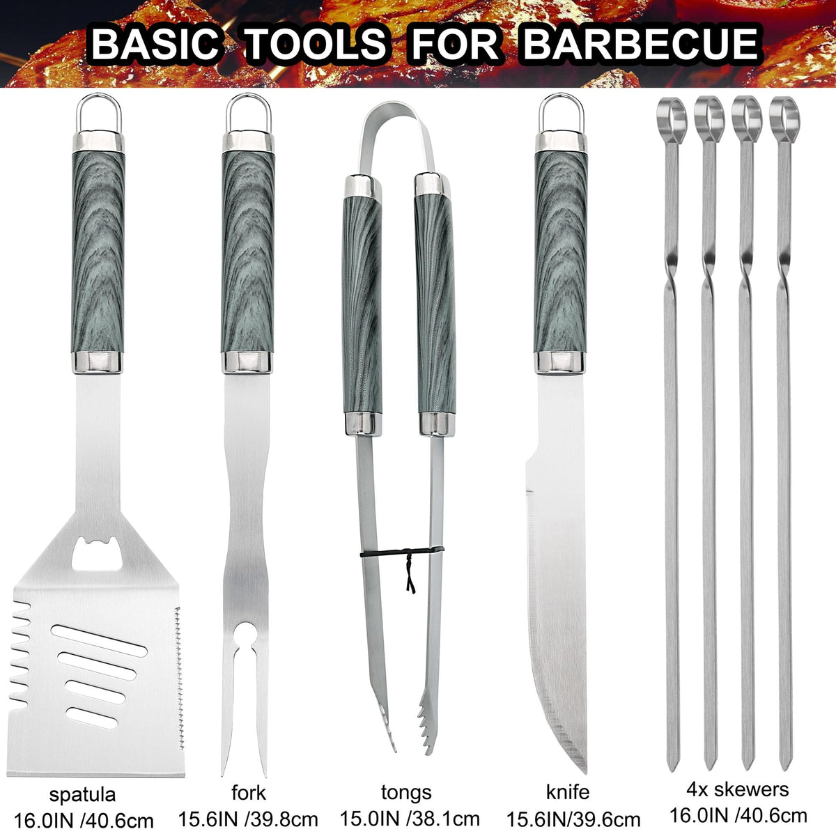 grilljoy stainless steel spatula and fork tongs for durable grilling