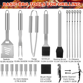 Grilljoy tongs, spatula and fork ready for precise flipping and handling.