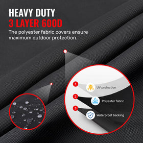 Rugged Grillman fabric resists rain, sun, and snow for year-round protection.