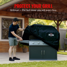 Grillman grill cover with secure straps stays in place during windy conditions.