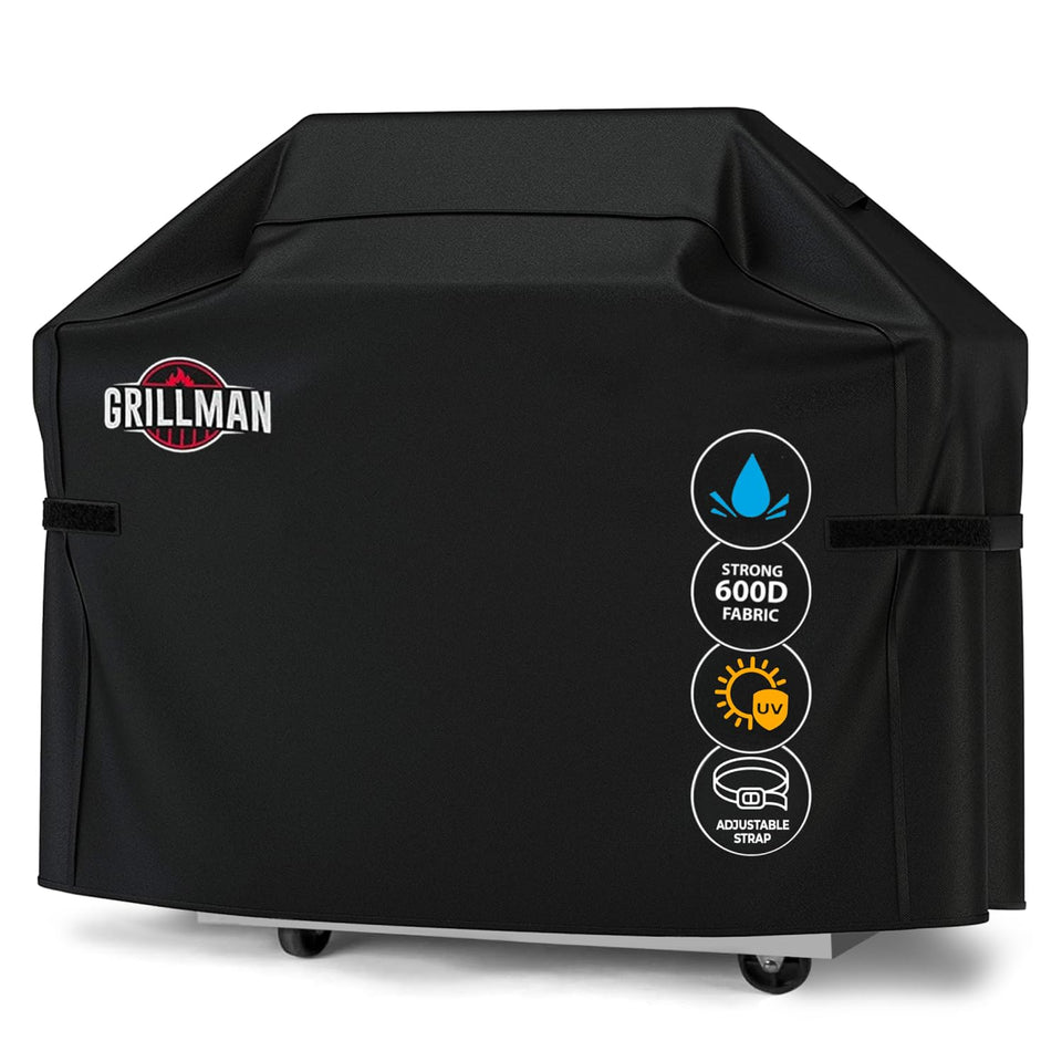 Grillman heavy-duty 72-inch grill cover protecting a large outdoor grill.