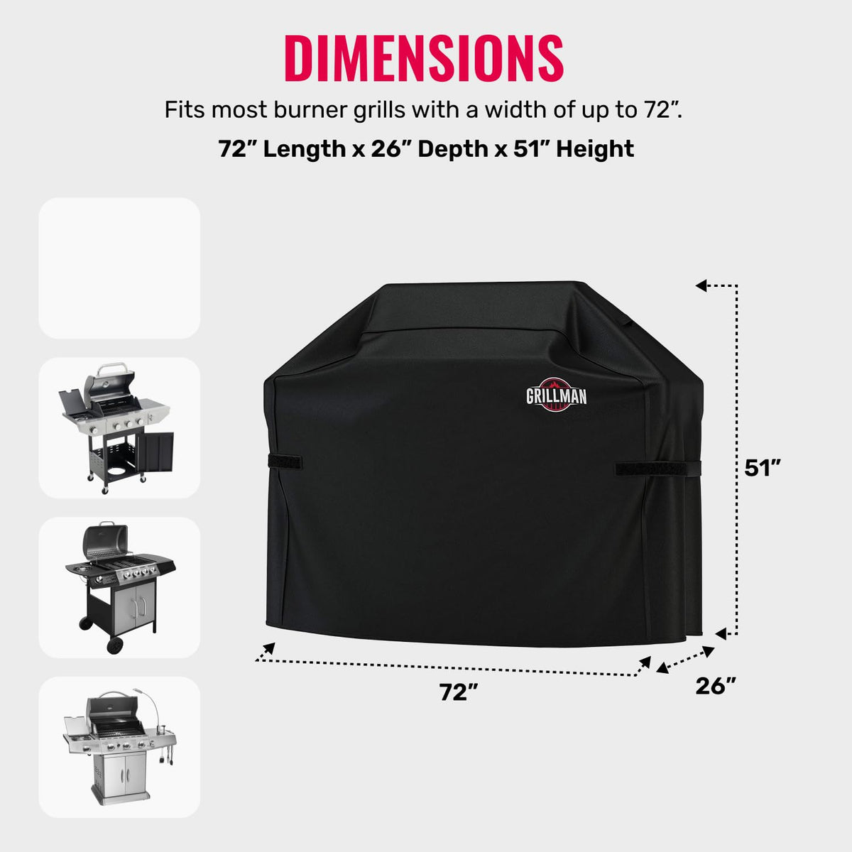 Grillman wind-resistant straps secure the cover against strong winds.