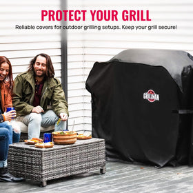Grillman wind-secure straps keep the cover in place during gusty days.