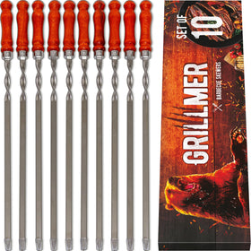 GRILLMER long flat skewers showing flat heavy-duty design for stable kebabs.