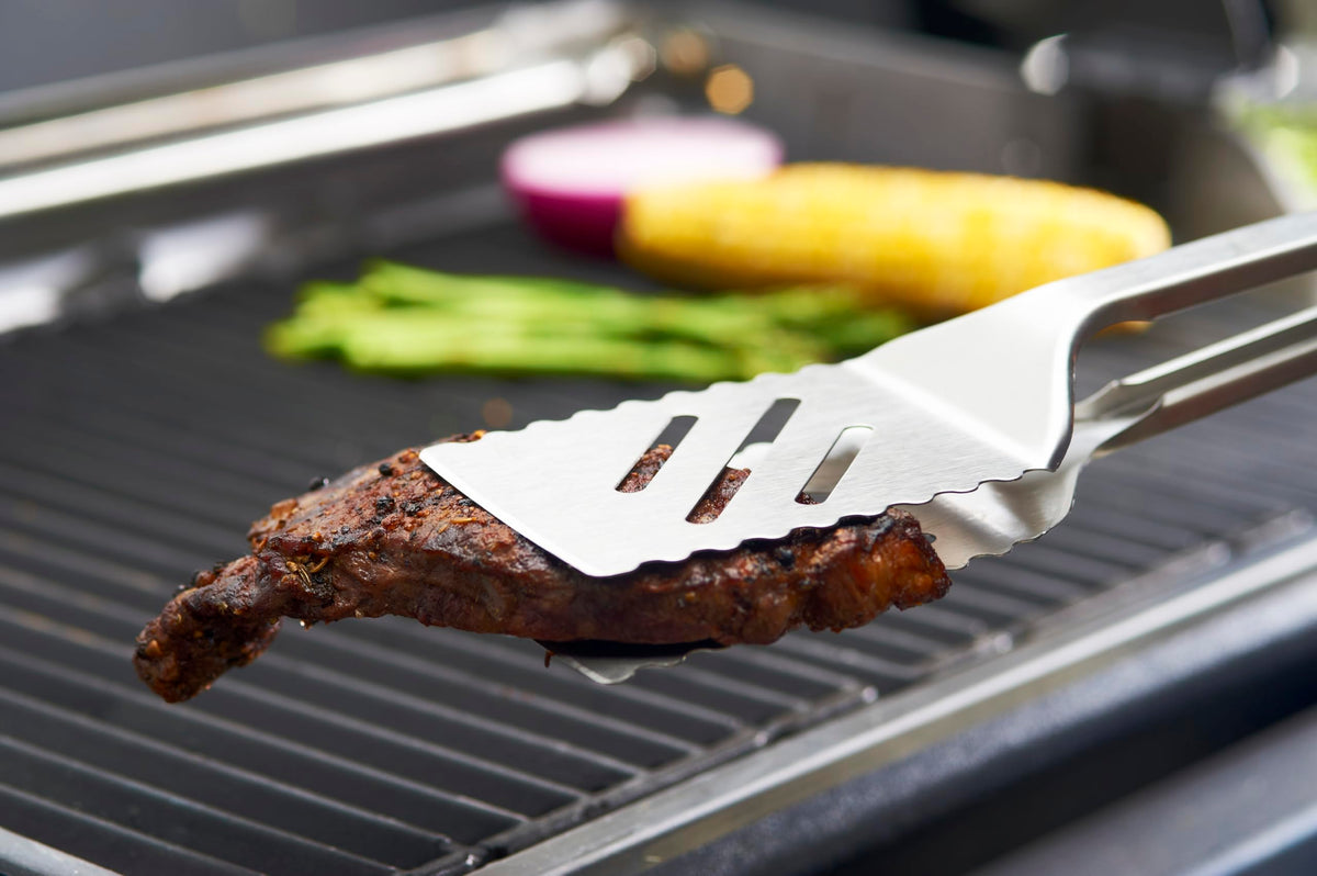 GrillPro 40240 red soft grip inserts provide comfortable control while cooking.