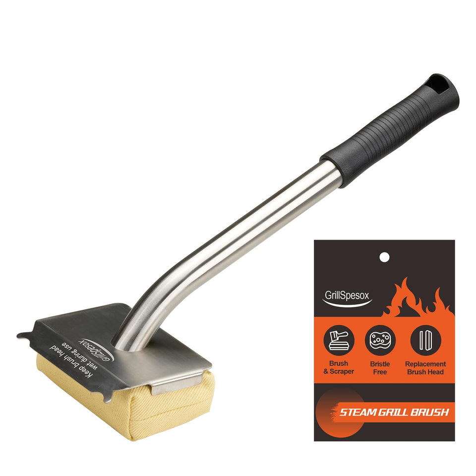 GrillSpesoX bristle-free steam brush safely cleans grills without bristle contamination