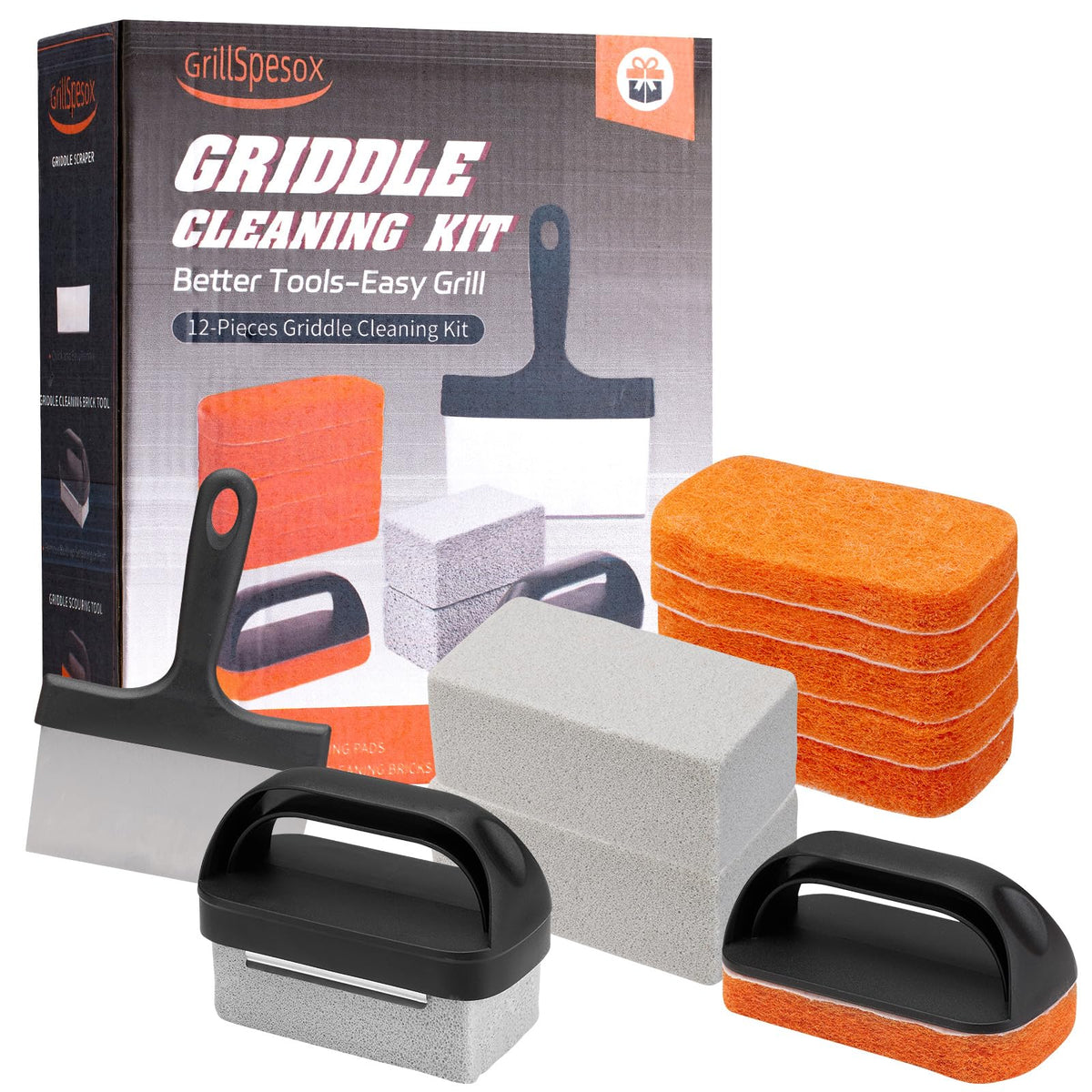 GrillSpesoX griddle cleaning kit contents ready for quick, thorough maintenance.