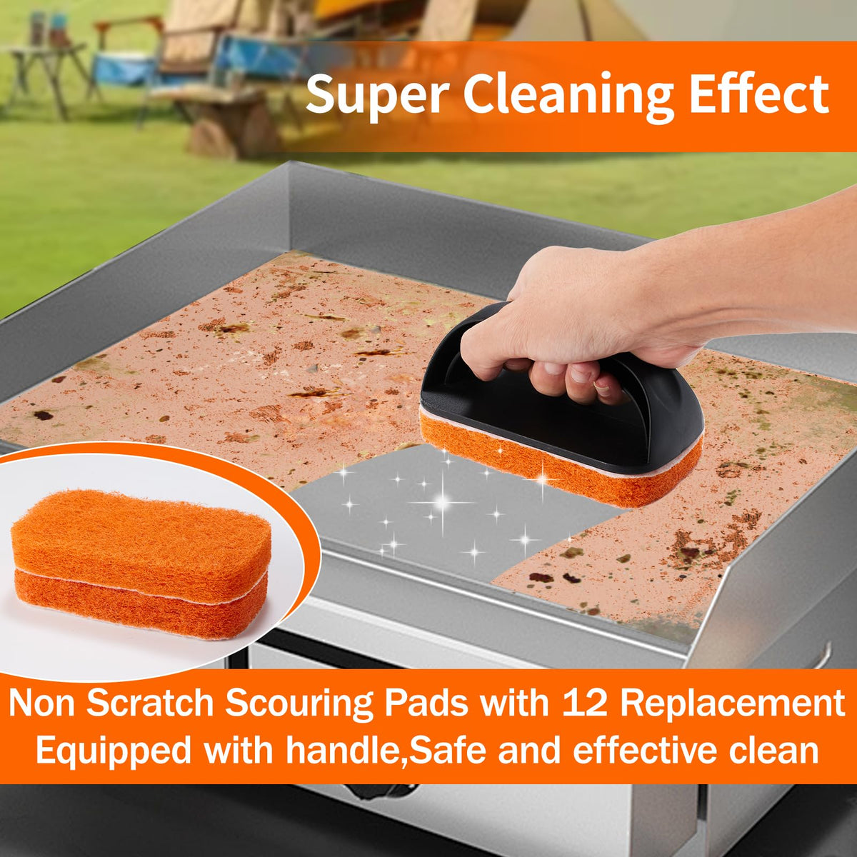 GrillSpesoX griddle scouring pads remove grease without scratching surfaces.