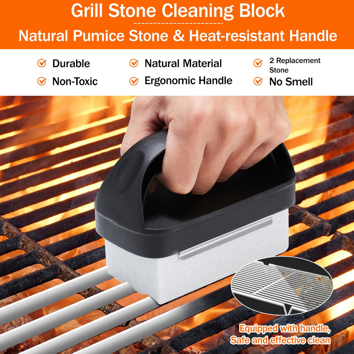 GrillSpesoX natural pumice stones with handle for safe, effective stone cleaning.
