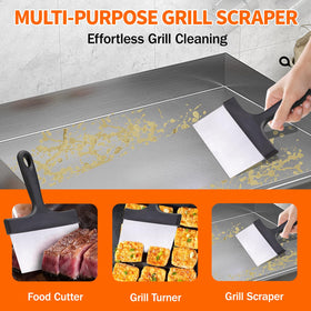 GrillSpesoX stainless steel griddle scraper for fast, precise surface cleaning.