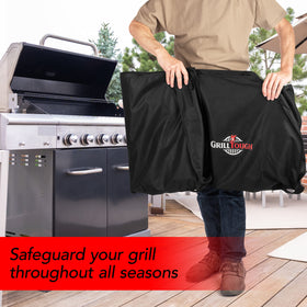 GrillTough adjustable straps secure coverage during rain and gusty conditions