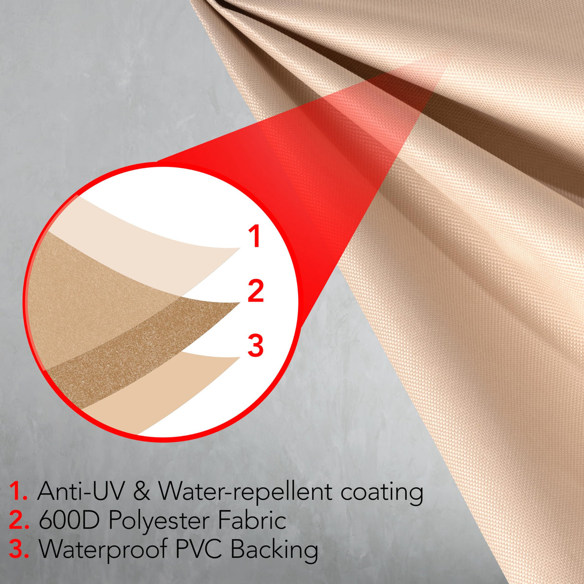 Adjustable straps of GrillTough cover securely fasten in windy conditions.