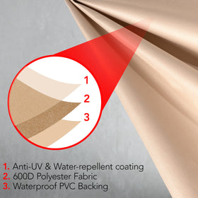 Adjustable straps of GrillTough cover securely fasten in windy conditions.