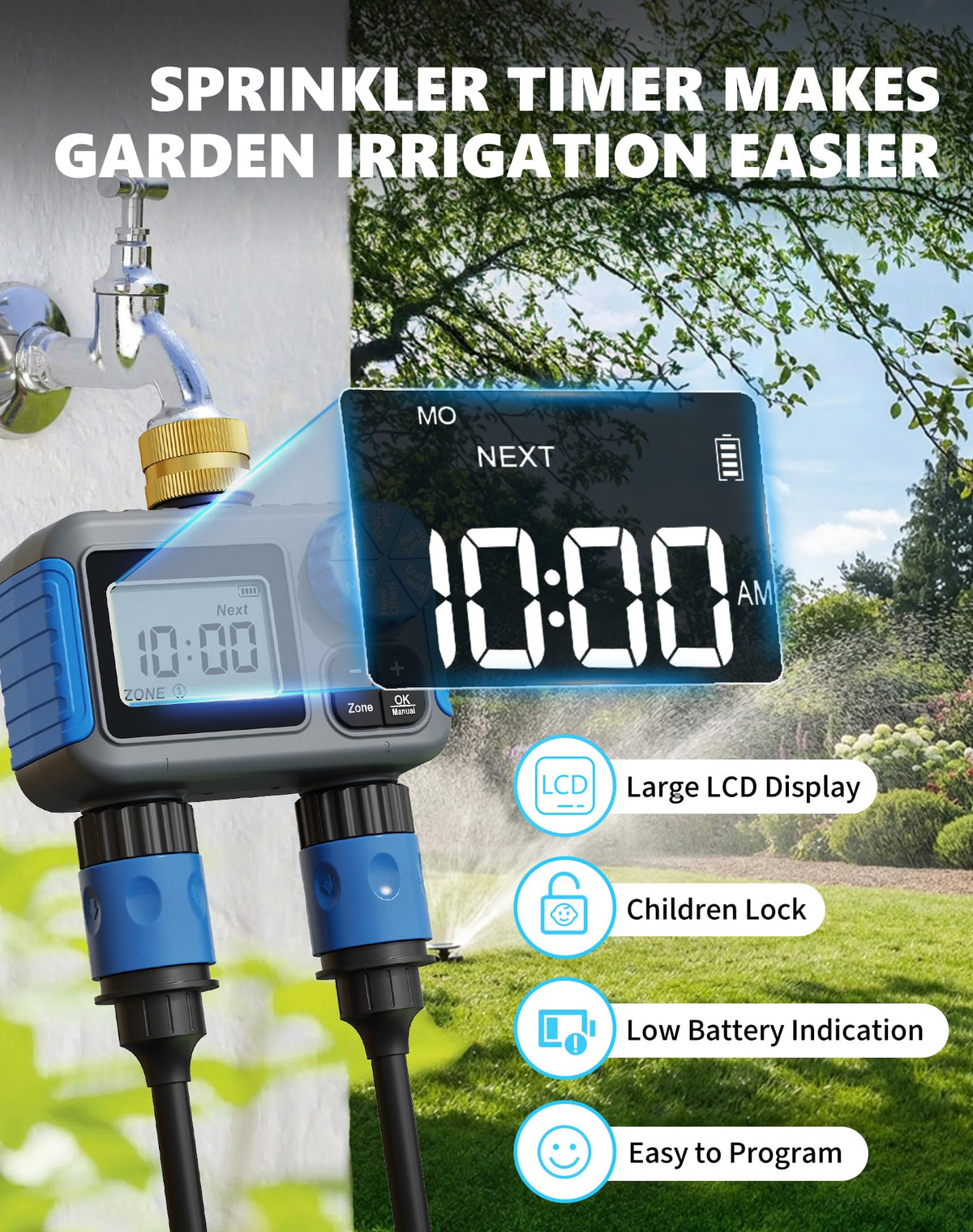 Grillum sprinkler timer uses AA batteries with long life