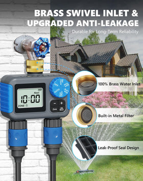 Grillum sprinkler timer dual outlet enables independent schedules for two zones