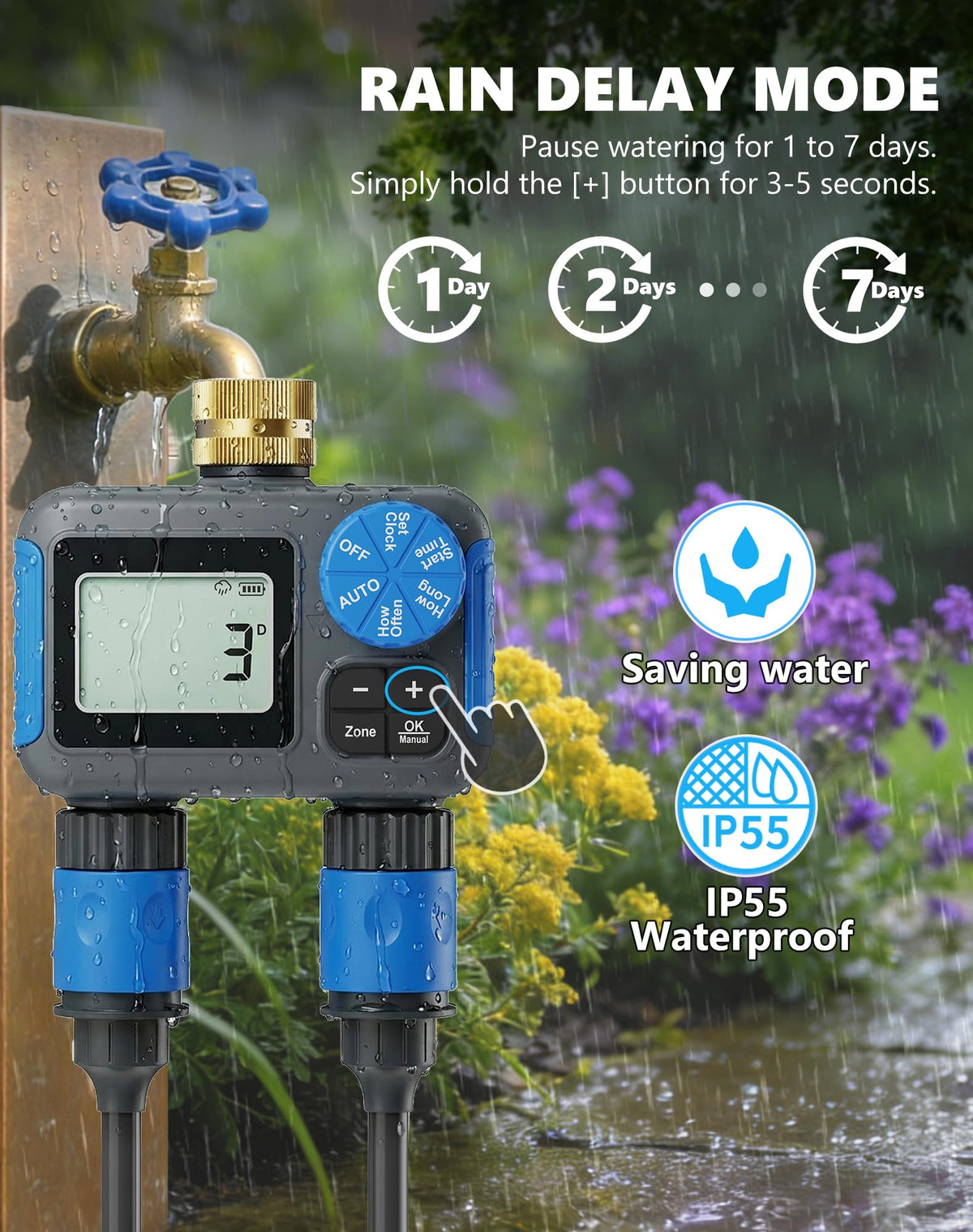 Grillum sprinkler timer rain delay feature saves water on rainy days