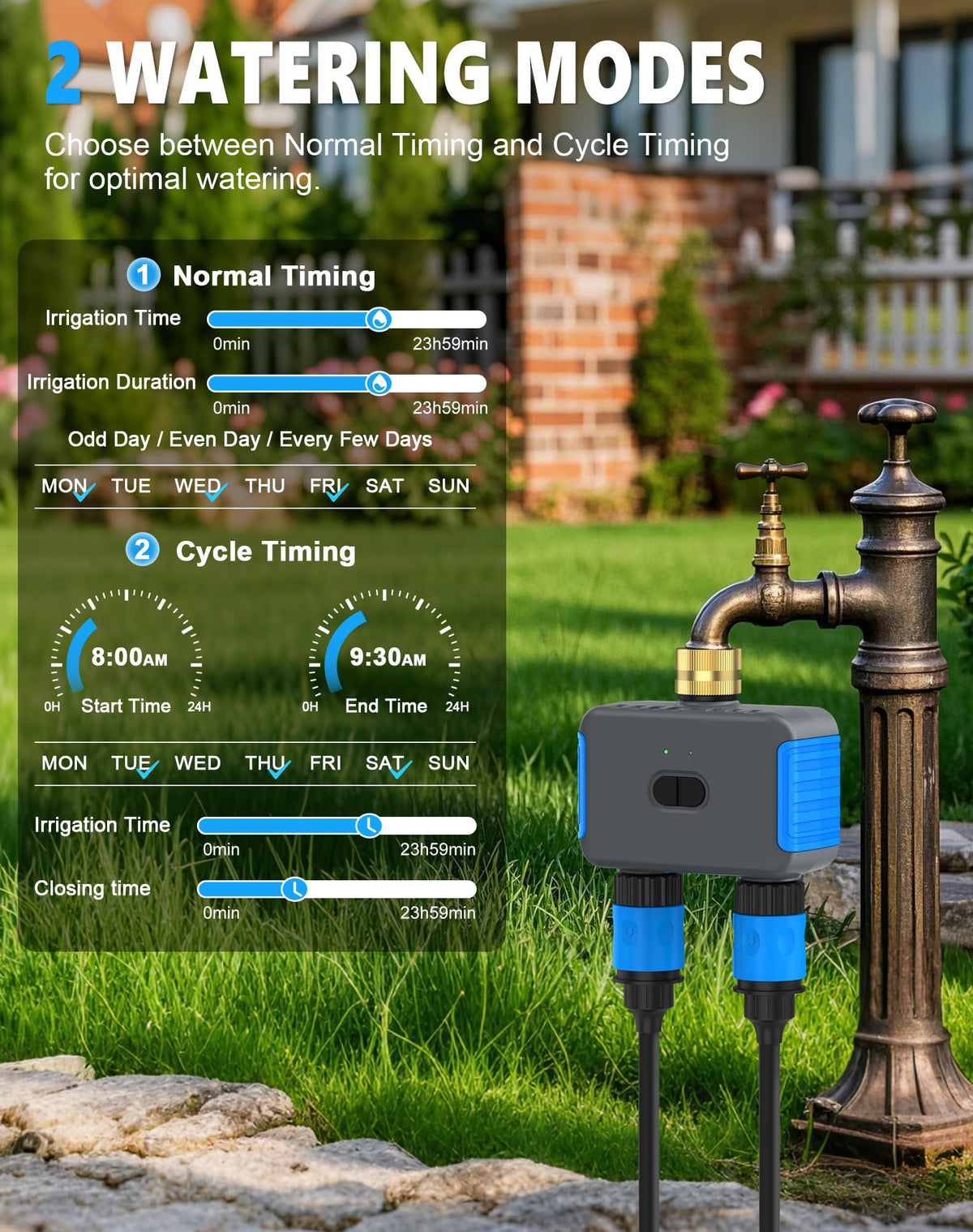 Grillum WiFi Sprinkler Timer brass connectors for durable outdoor use