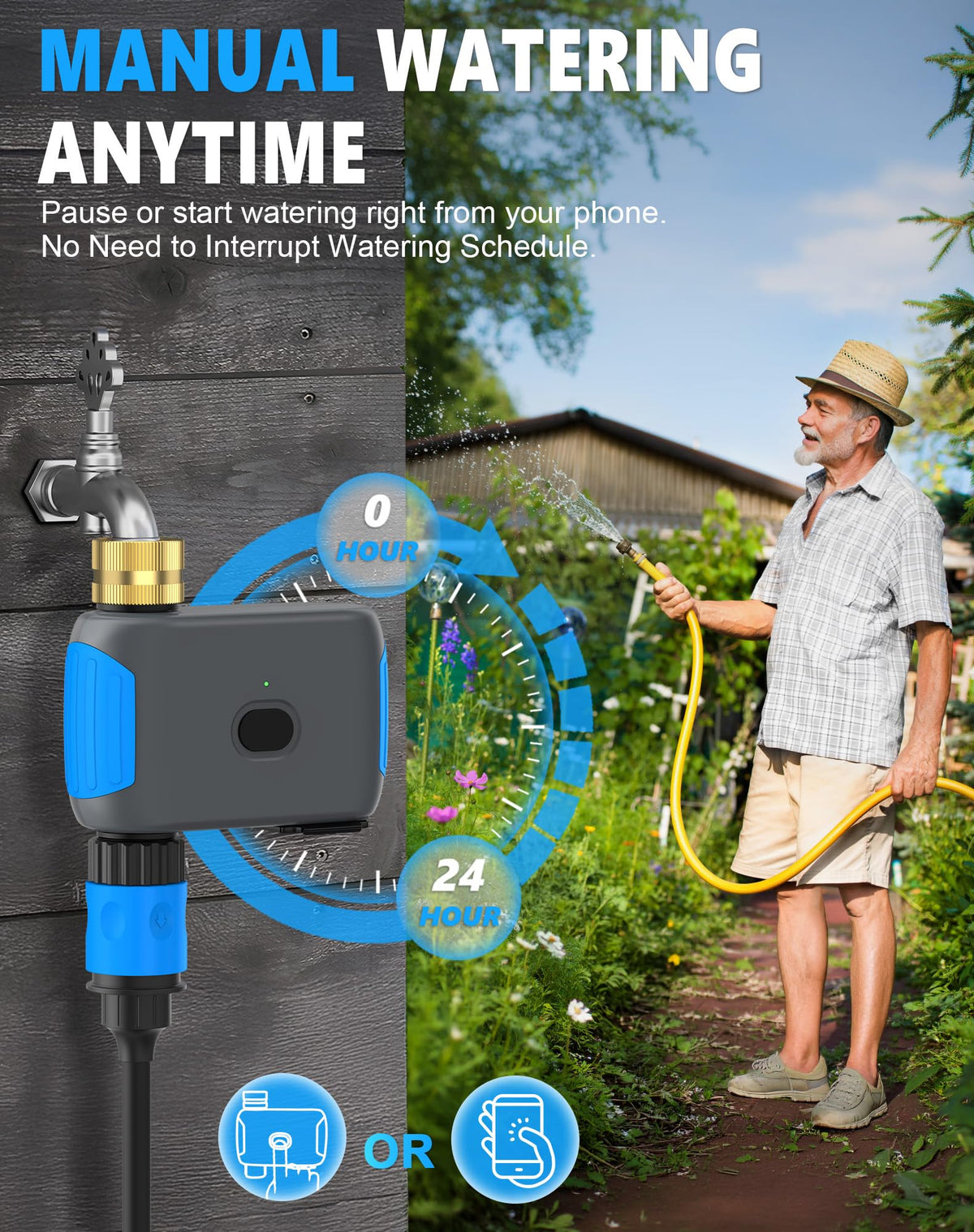App-based cycle and soak mode for custom watering patterns.