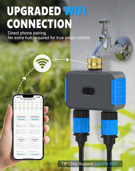 Grillum WiFi Sprinkler Timer dual-outlets highlighting independent zones for tailored irrigation
