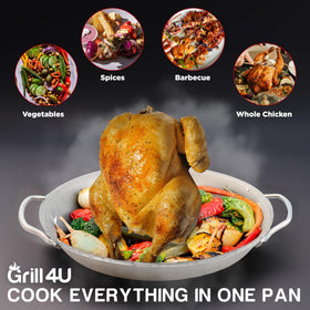 GrillX Beer Can Chicken Holder easy lift handles for safe hot-removal.
