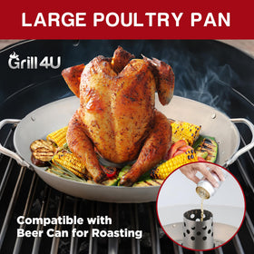 GrillX Beer Can Chicken Holder wide base for stable roasting of large birds.