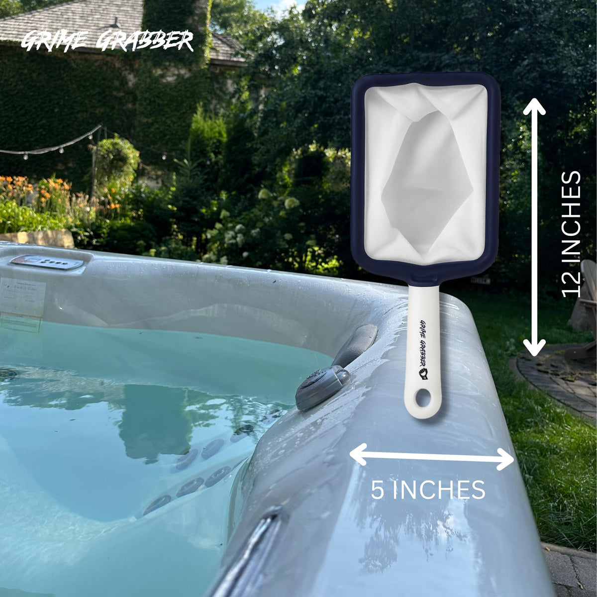 Grime Gripper handheld skimmer for spa and small pool maintenance.