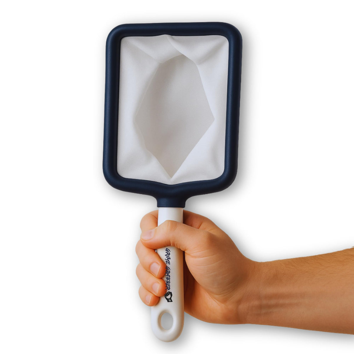 Grime Gripper hot tub skimmer with fine mesh capturing tiny debris for a pristine spa.