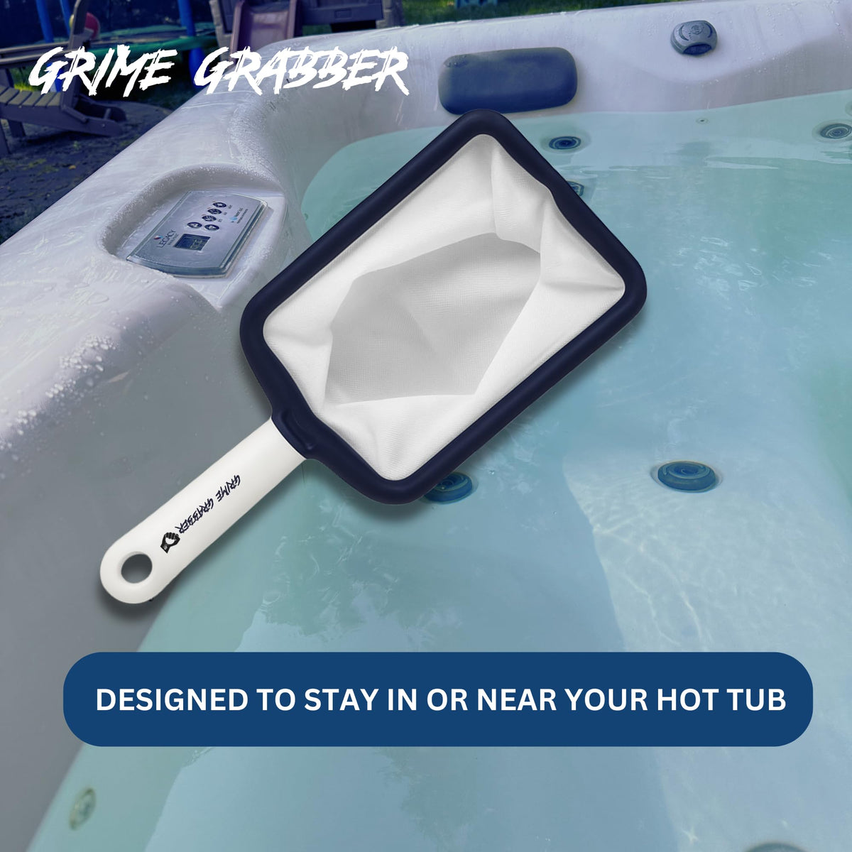 Grime Gripper spa skimmer showing durable build and lightweight handling.