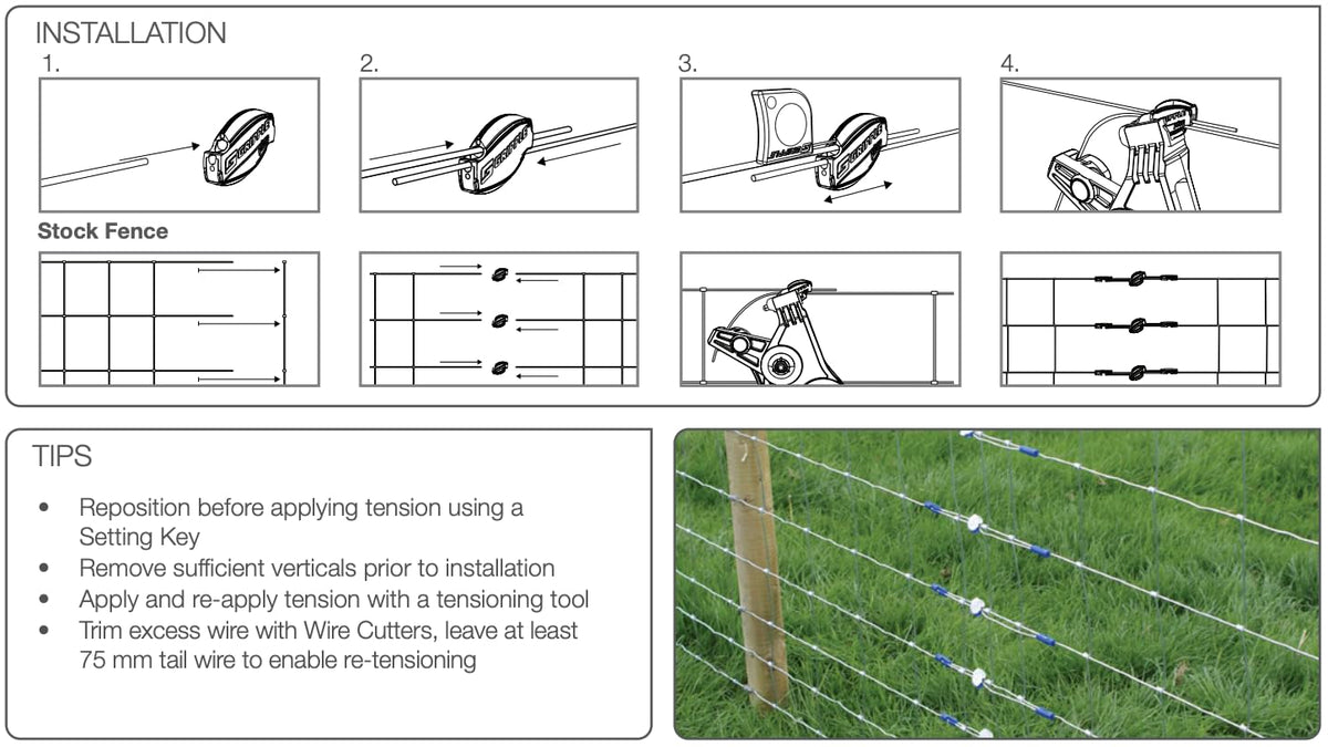 GRIPPLE medium joiner used on a vineyard trellis for precise tension control.