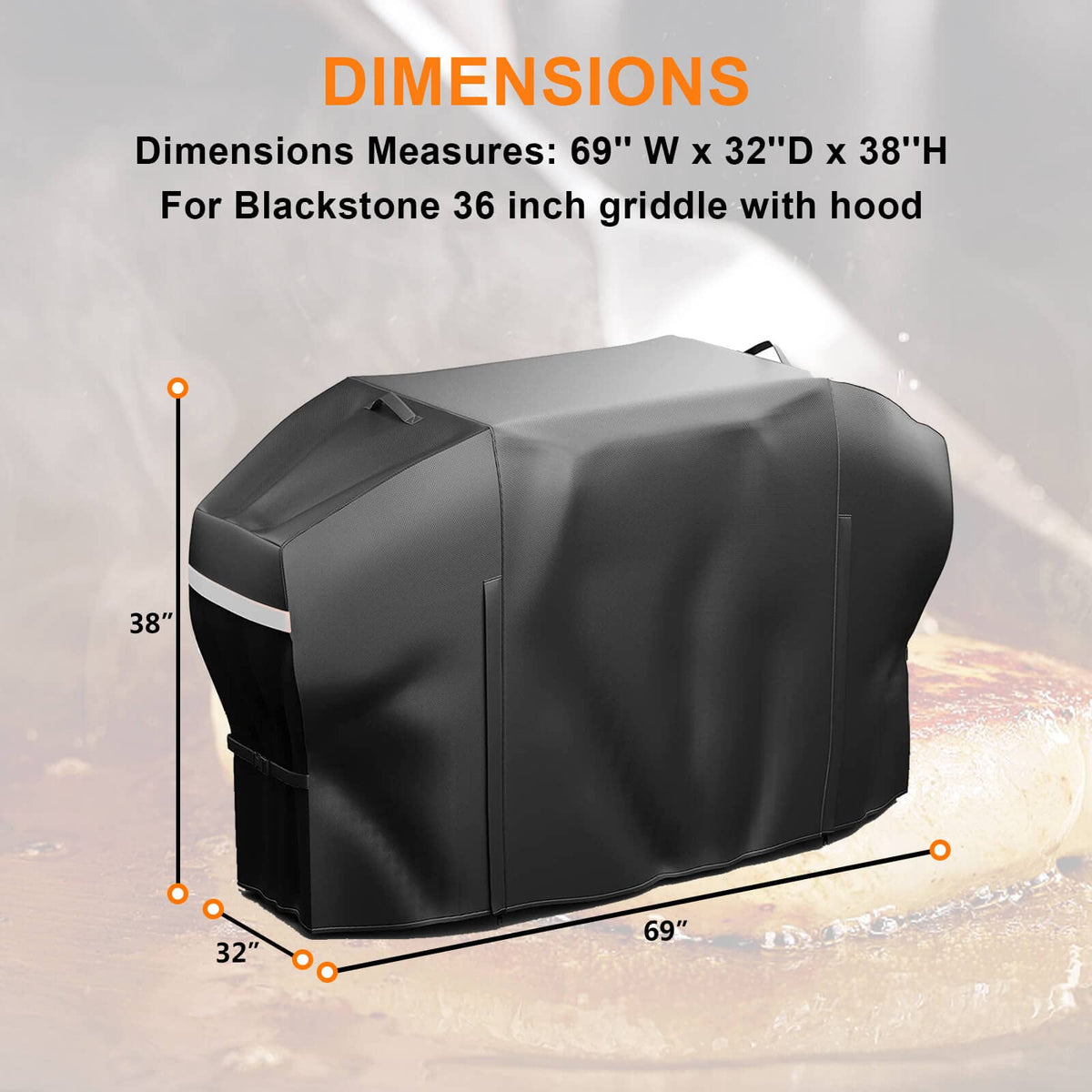 GRISUN 5482 griddle cover over Blackstone 36-inch grill, full-length protection