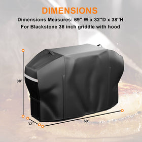 GRISUN 5482 griddle cover over Blackstone 36-inch grill, full-length protection