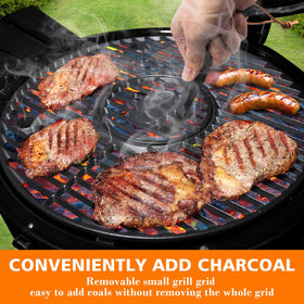 GRISUN 7.2-inch center grid insert enables mid-grill charcoal adjustments.