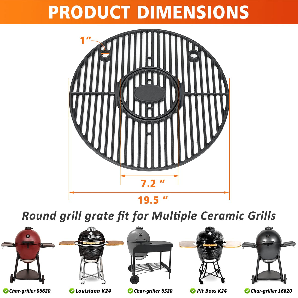 GRISUN enameled cast iron grate keeps heat longer and reduces sticking.