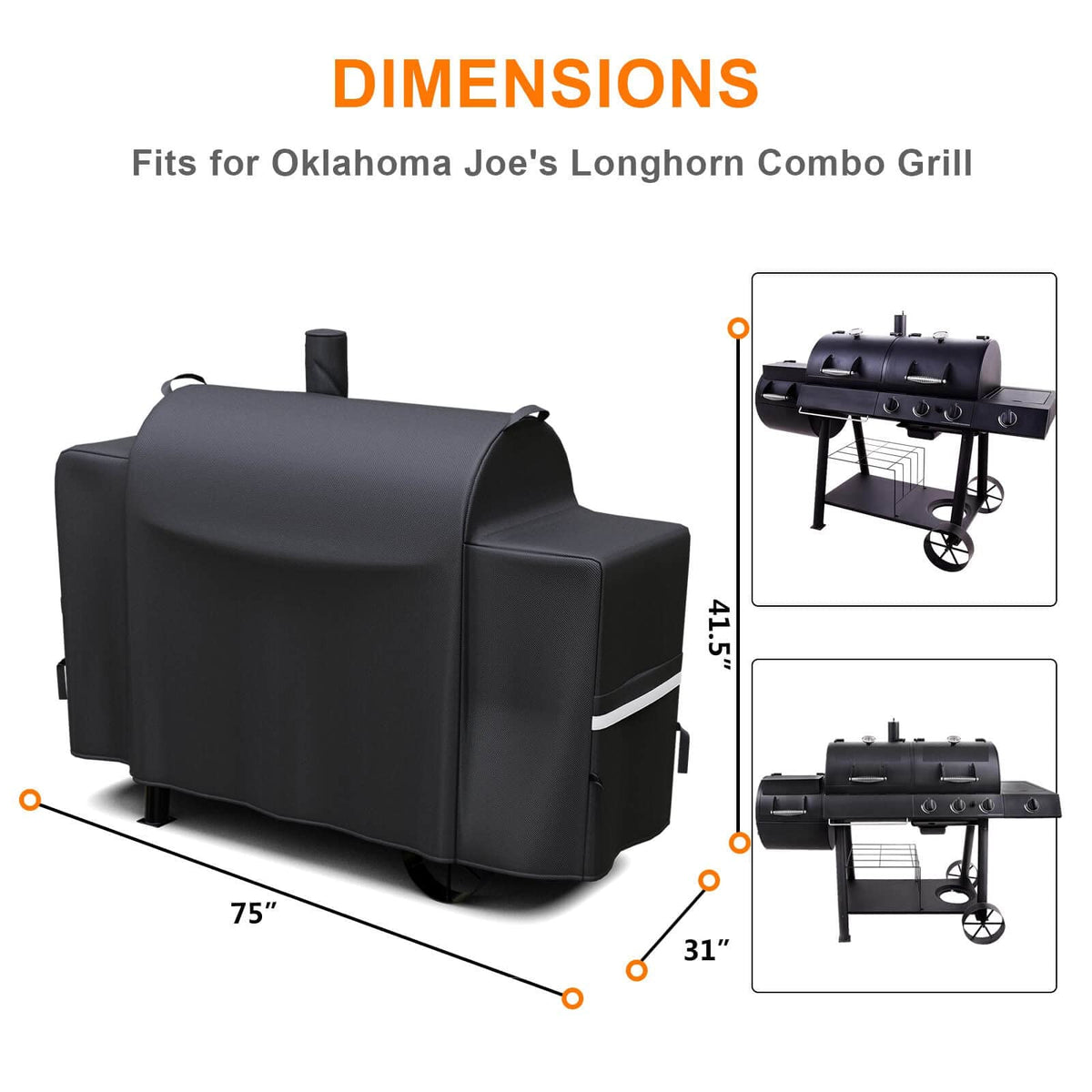 GRISUN grill cover shows waterproof 600D fabric shielding the grill from heavy rain