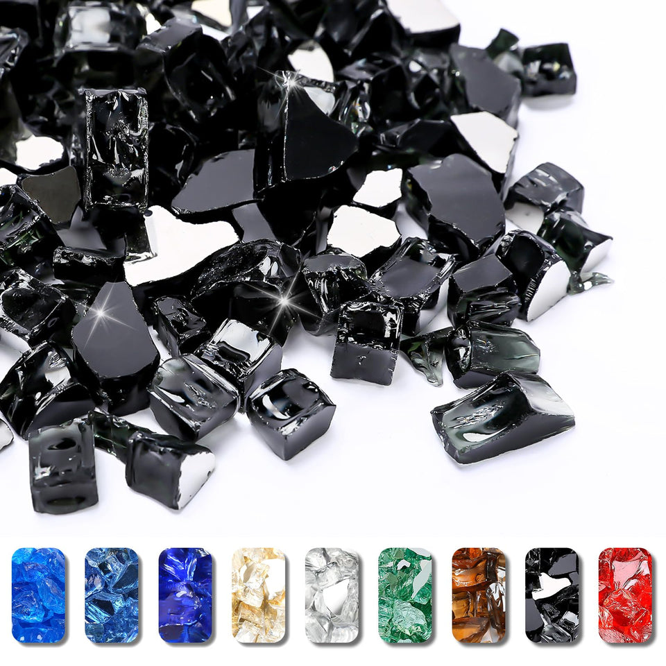 GRISUN Onyx Black half-inch fire glass rocks for indoor and outdoor flames