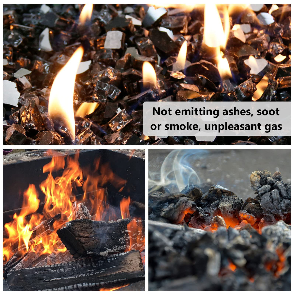 GRISUN Onyx Black tempered glass rocks shine under flame for dramatic ambiance