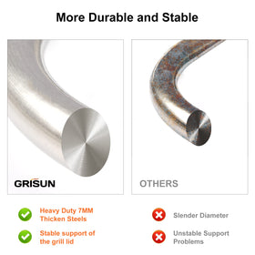 GRISUN lid holder doubles as wind shield to protect the fire from gusts.