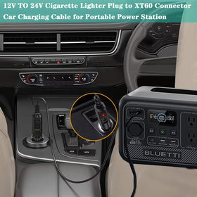 GRNPOWCN car charger cable shown with safety features and fuse.