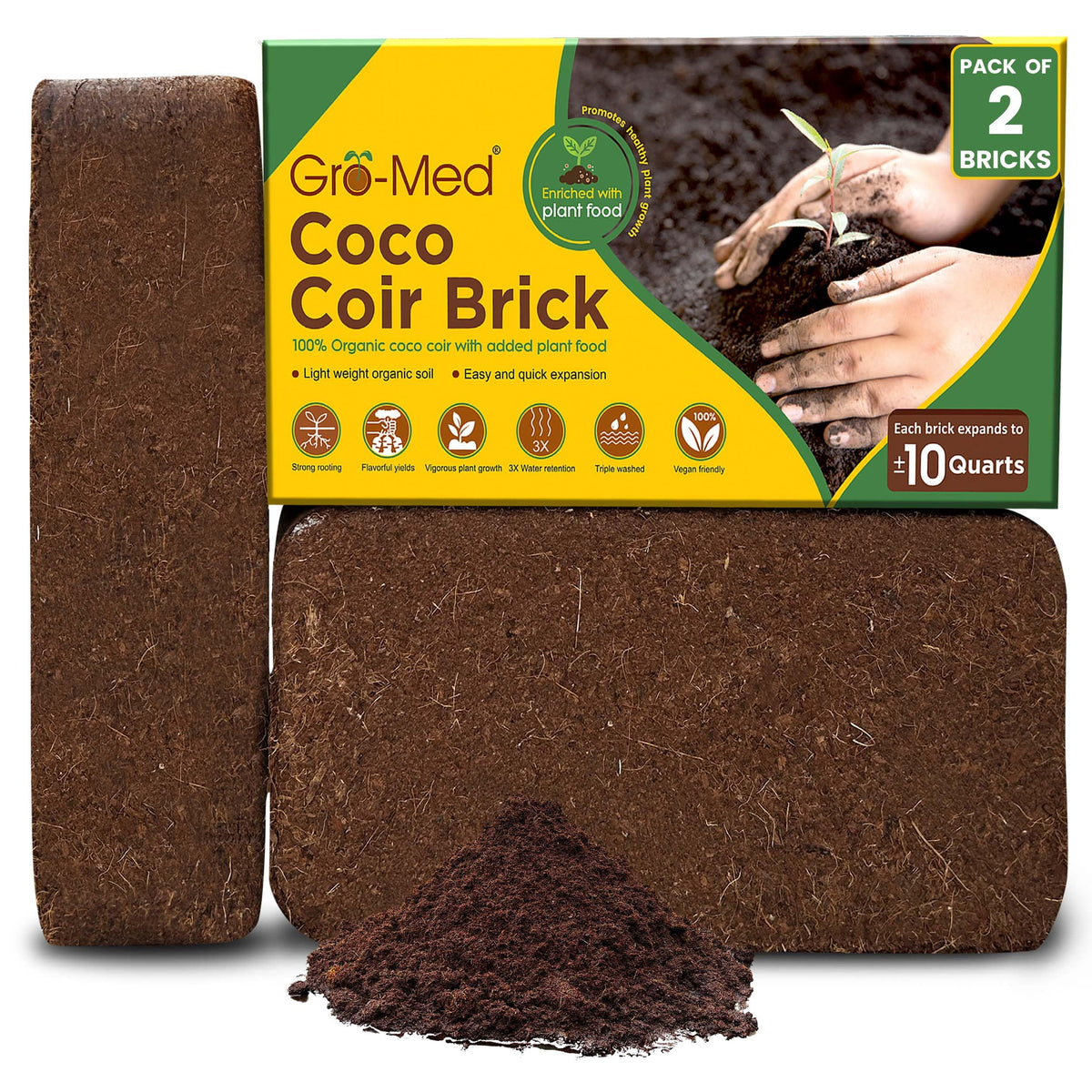 Gro-Med Coco Coir bricks, two-pack, ready to hydrate for fast soil setup.